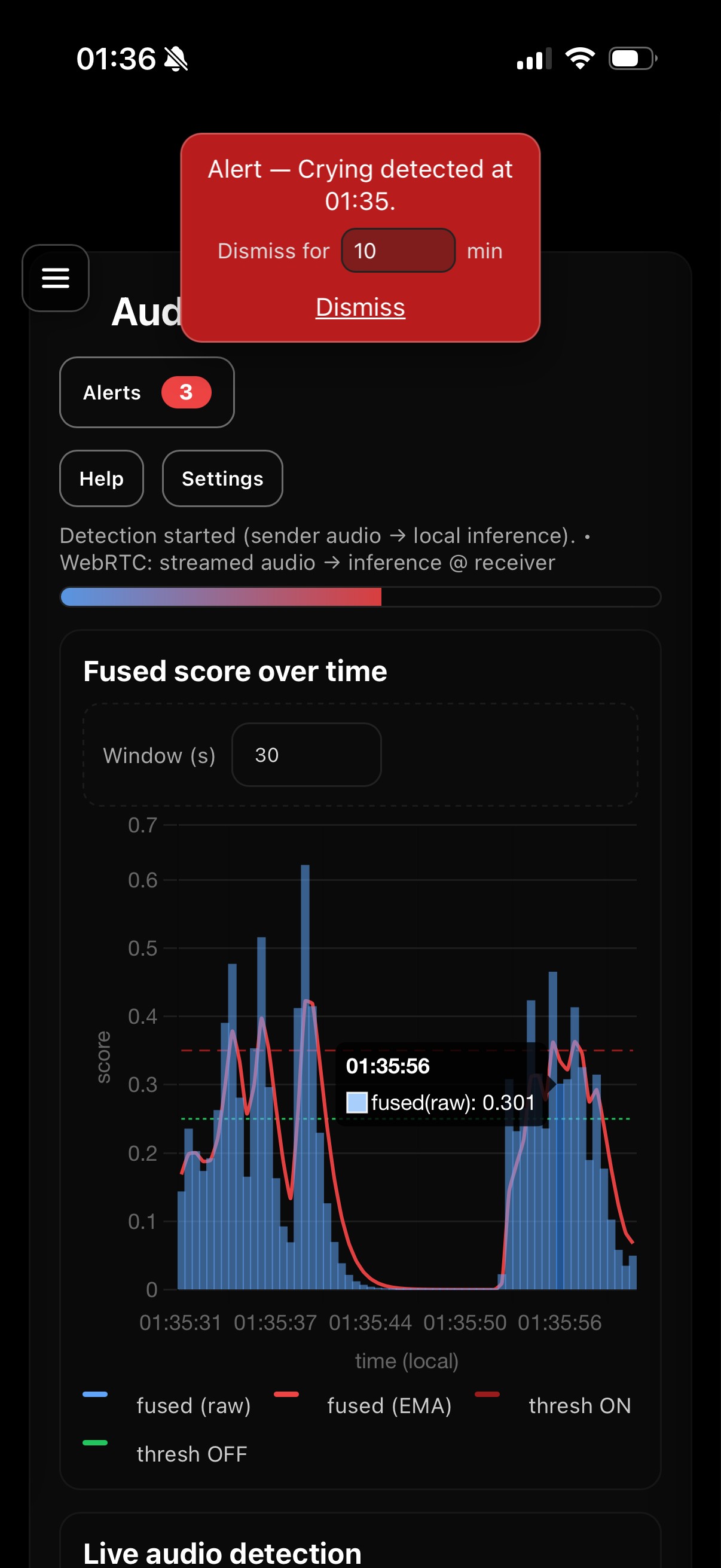 Audio alerts screen